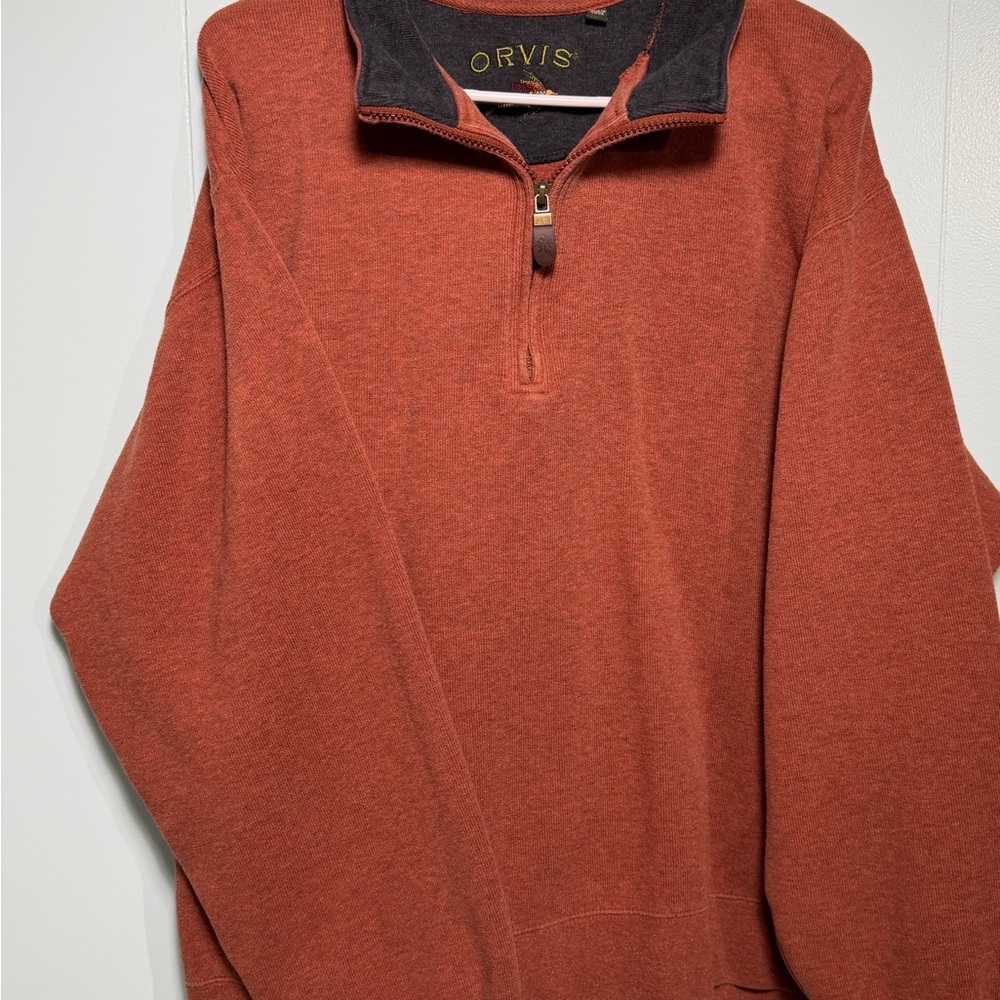 Orvis Men's Rust Zip-Neck Pullover with Dark Collar